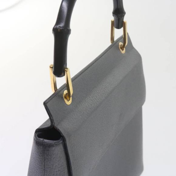 GUCCI Bamboo Hand Bag Leather Gray 001 3444 1887 Auth ar10952B - Picture 6 of 16